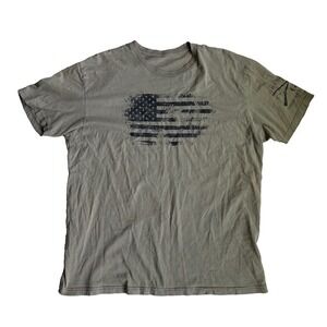 Men's Grunt Style Short Sleeve T-Shirt Flag Khaki Tan Beige American Patriotic L